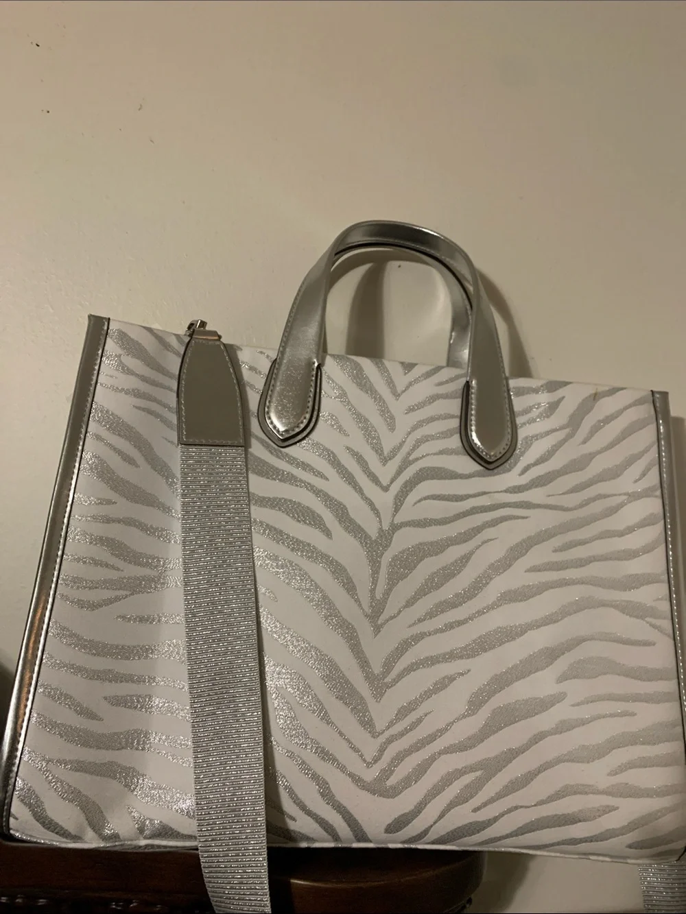 Michael Kors Silver Glitter Zebra Tote